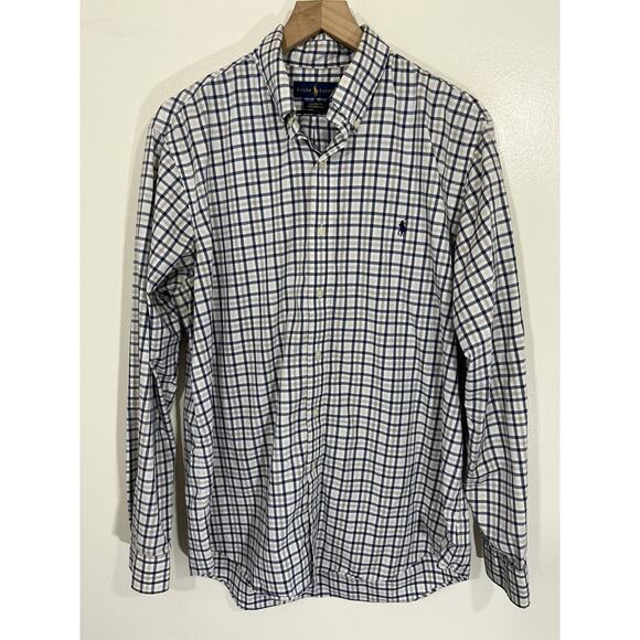 Polo Ralph Lauren Performance Shirt L Check Plaid Stretch Classic Fit Preppy 90s - Picture 1 of 14